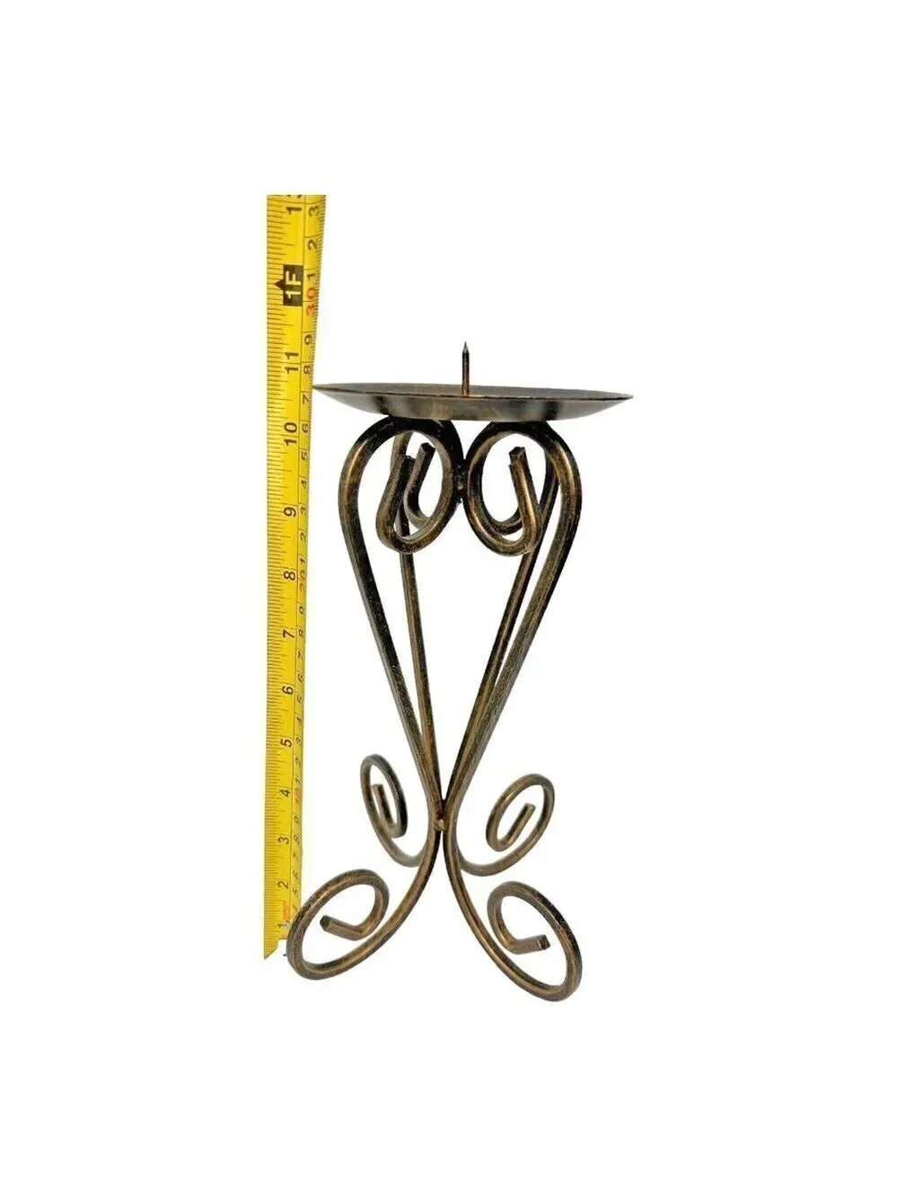 Distressed Black Gold Scroll Metal 11 inch Pillar Candle Holder A1